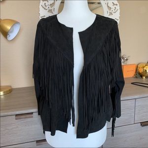 Zara fringe black goat leather jacket coat small